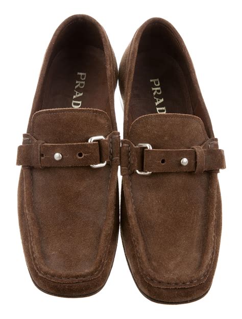 brown loafer square toe prada